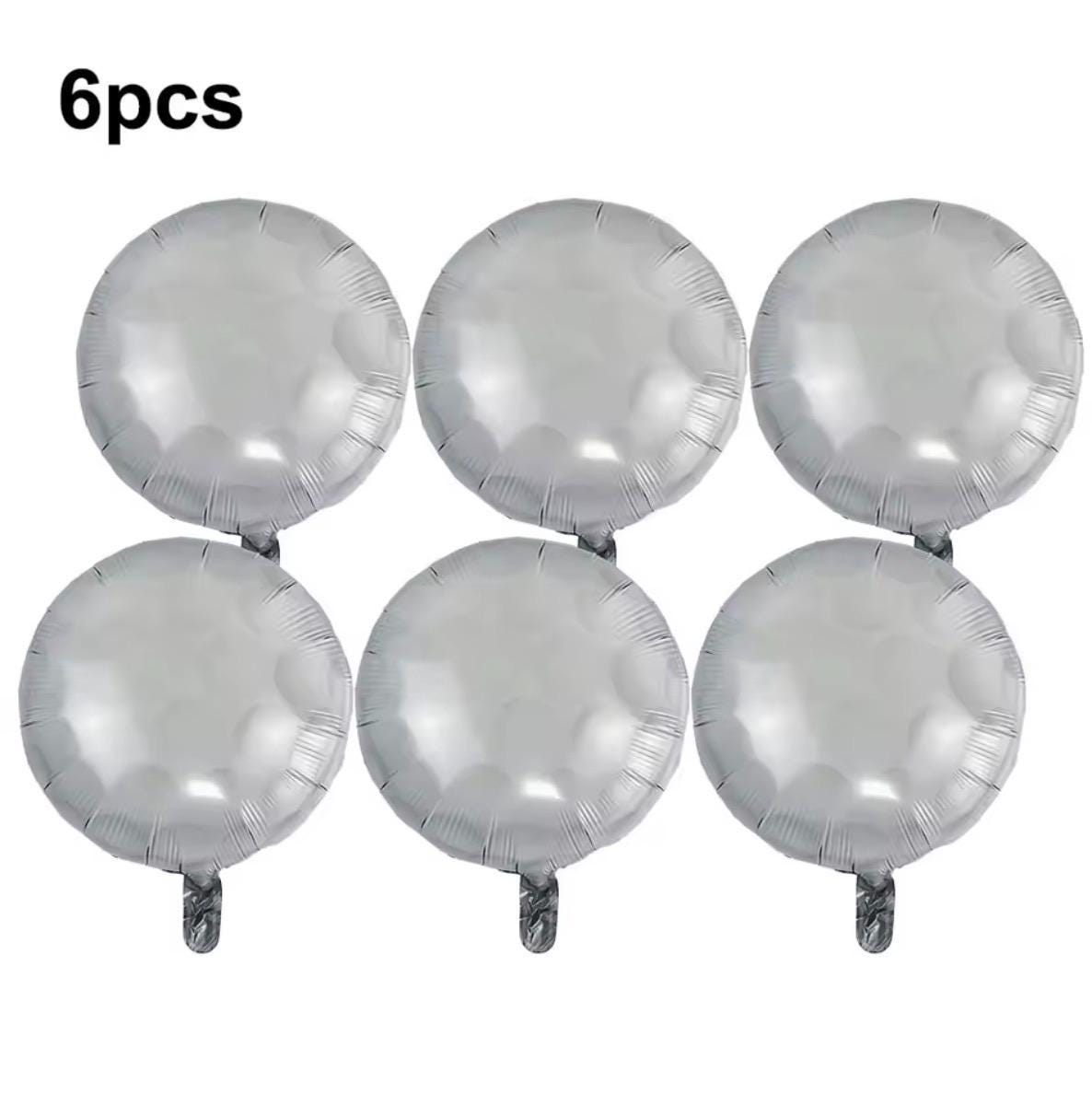 Silver round latex balloons shown in a product supply image