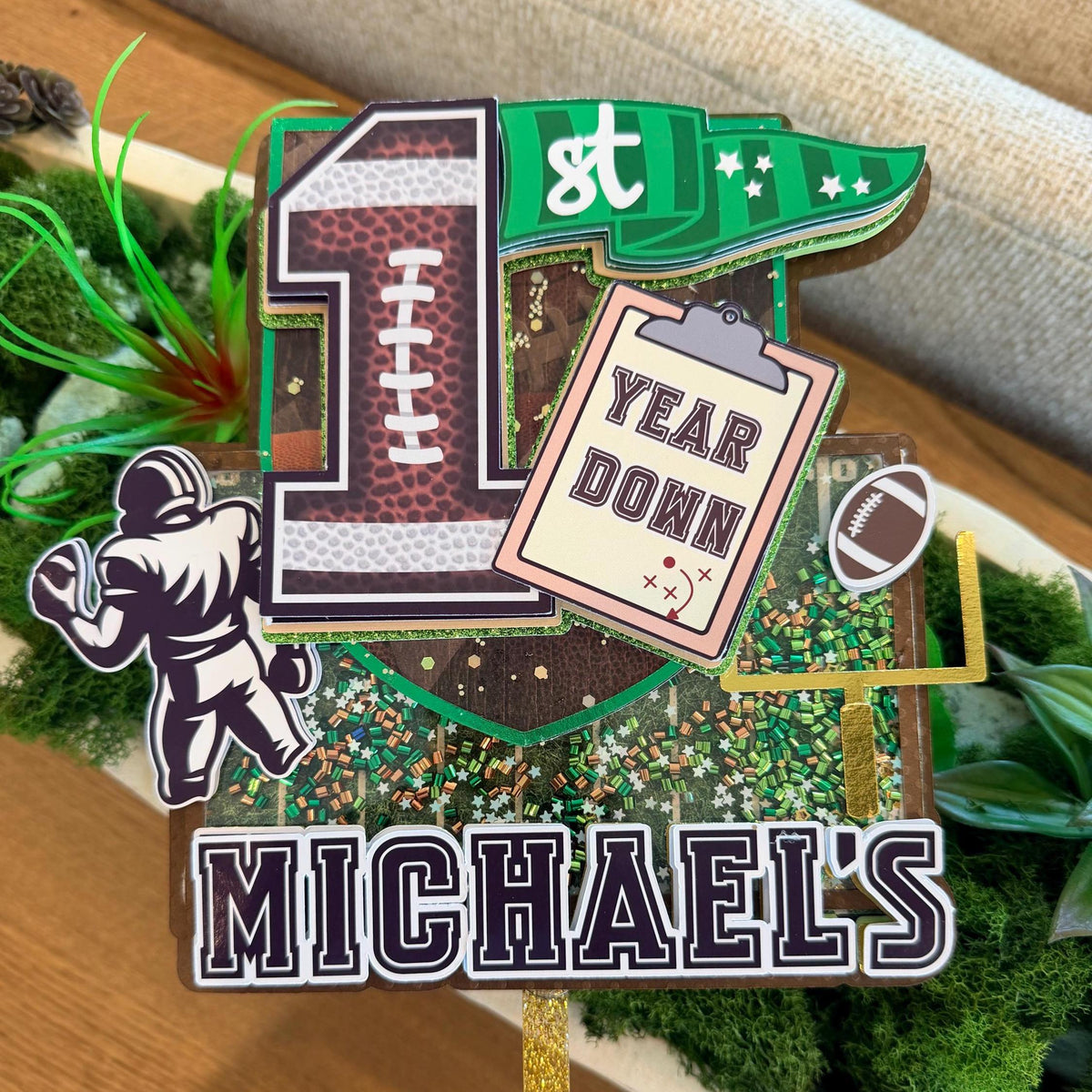 Personalized First Year Down Football Cake Topper
