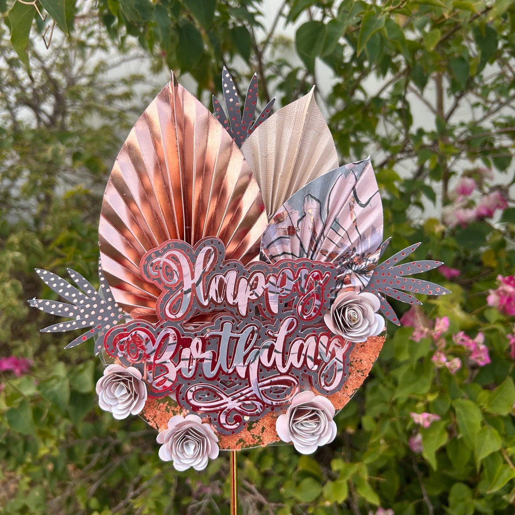 Rosy Elegance Happy Birthday Adult Cake Topper