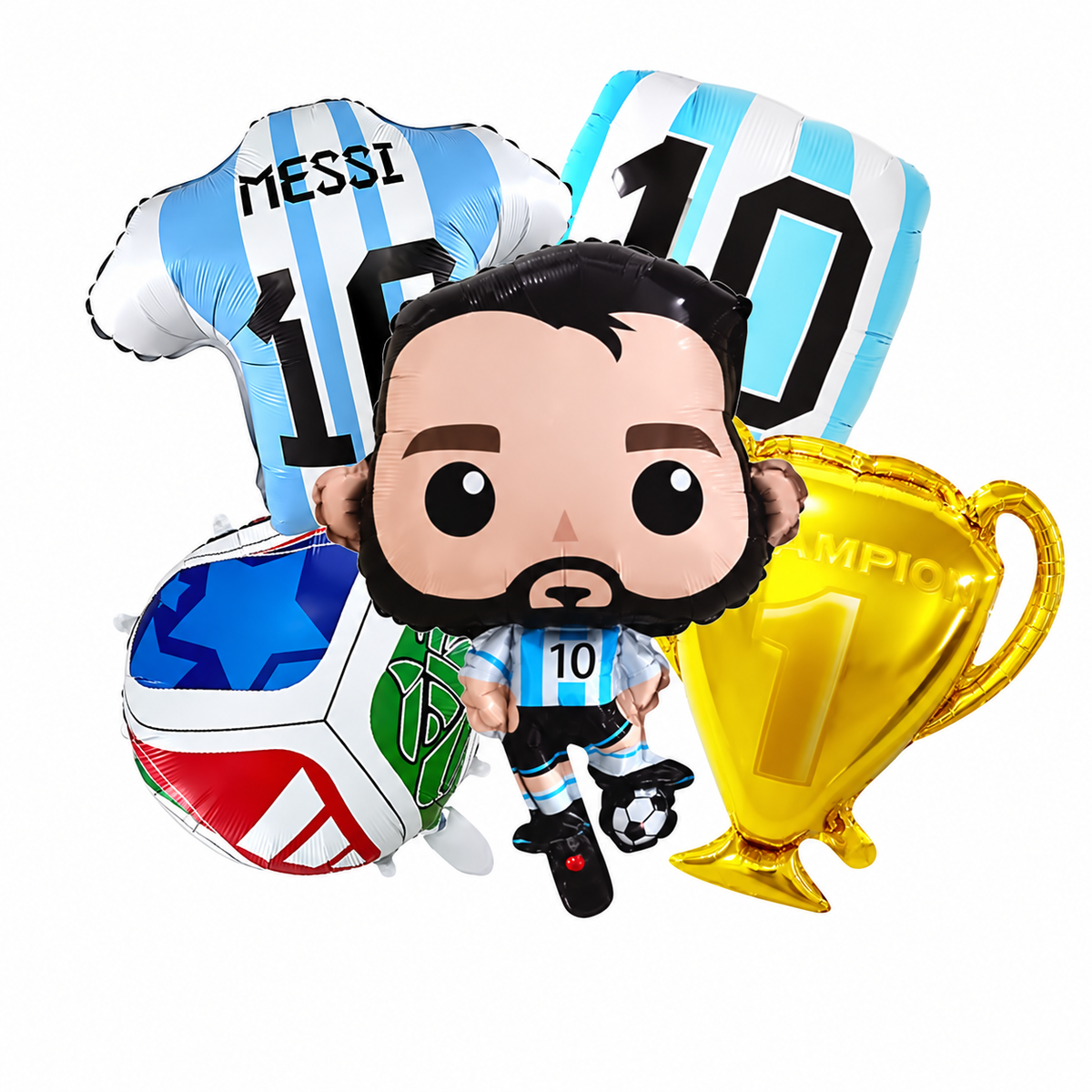 Five Messi soccer foil balloons, air only