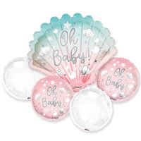 Five-piece Oh Baby balloon set with pastel seashell pink and white balloons