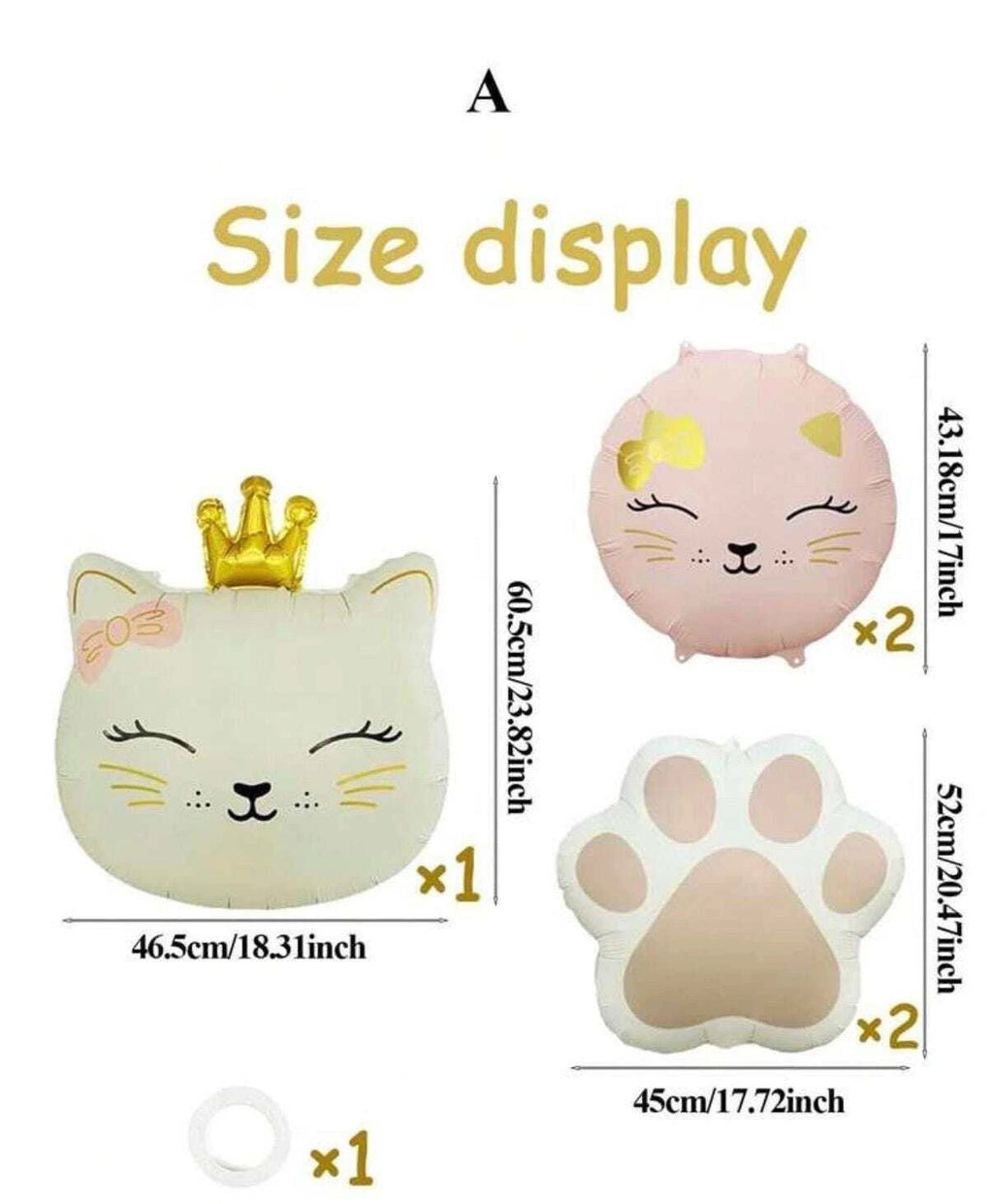 Princess kitty balloon set size guide