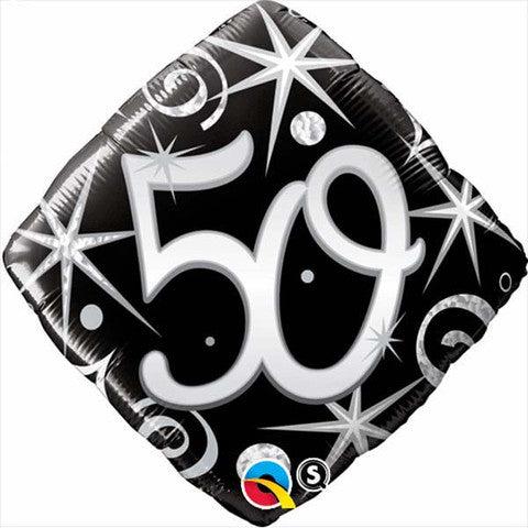 50th Birthday Balloon Bouquet, Black Silver White 50 Balloons, Elegant Milestone Birthday Decor, 50th Party Centerpiece