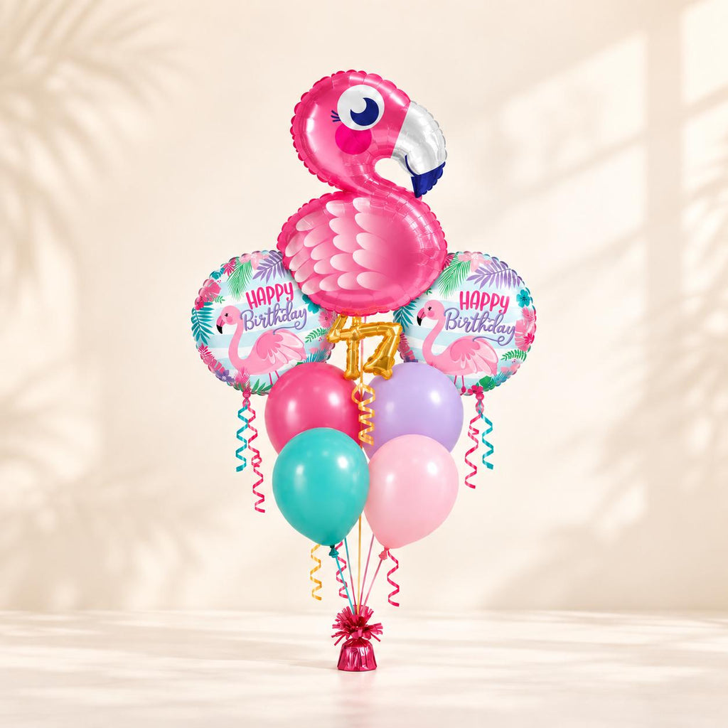 Flamingo Birthday Balloon Bouquet, Pink Tropical Party Balloons, Happy Birthday Flamingo Decor, Girls Summer Birthday Balloon Set