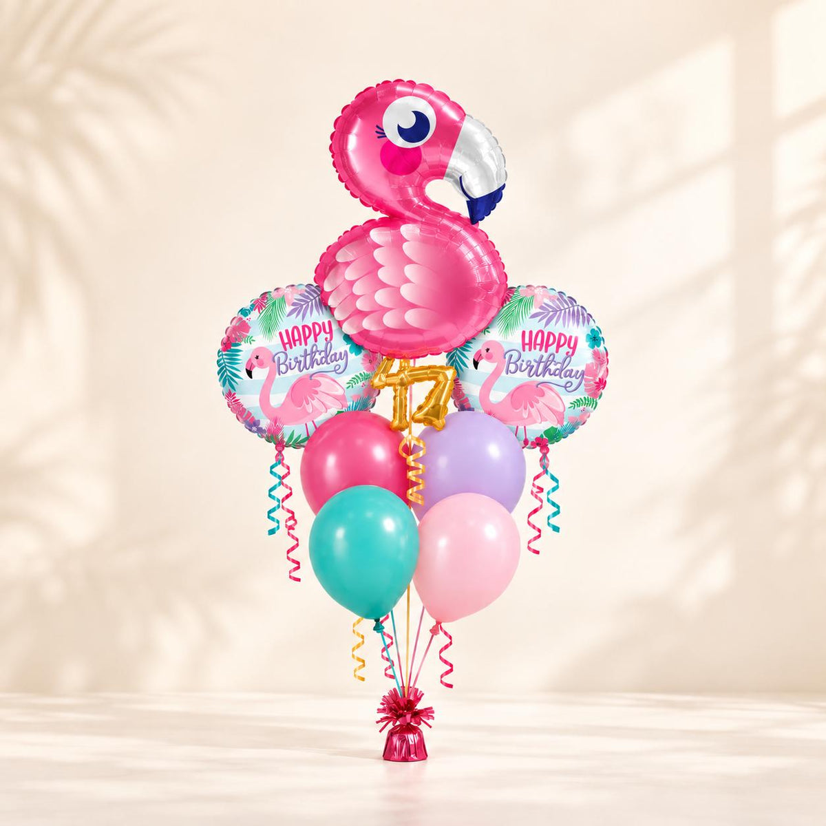 Flamingo Birthday Balloon Bouquet, Pink Tropical Party Balloons, Happy Birthday Flamingo Decor, Girls Summer Birthday Balloon Set