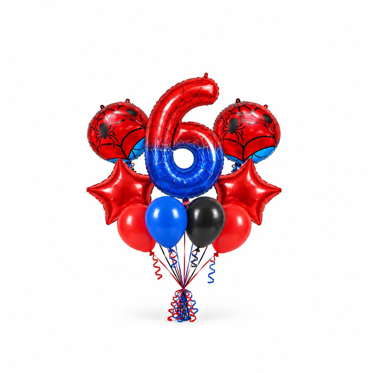 Number 5 Spider Web Balloon Bouquet | Red Blue Black Birthday Balloons | 40 Inch Number Balloon | Kids Superhero Party Decor