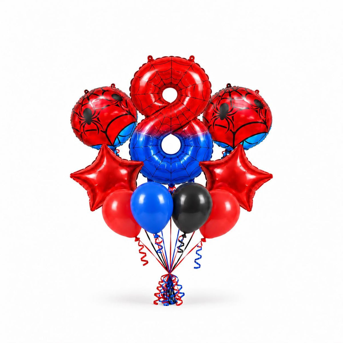 Number 5 Spider Web Balloon Bouquet | Red Blue Black Birthday Balloons | 40 Inch Number Balloon | Kids Superhero Party Decor