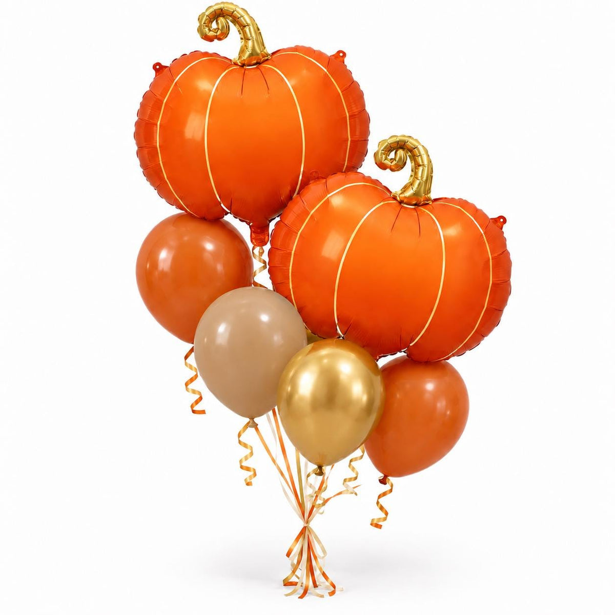 Orange Pumpkin Balloon Bouquet, 2 Foil Pumpkins with 4 Coordinating Latex Balloons, Fall Birthday Party Decor