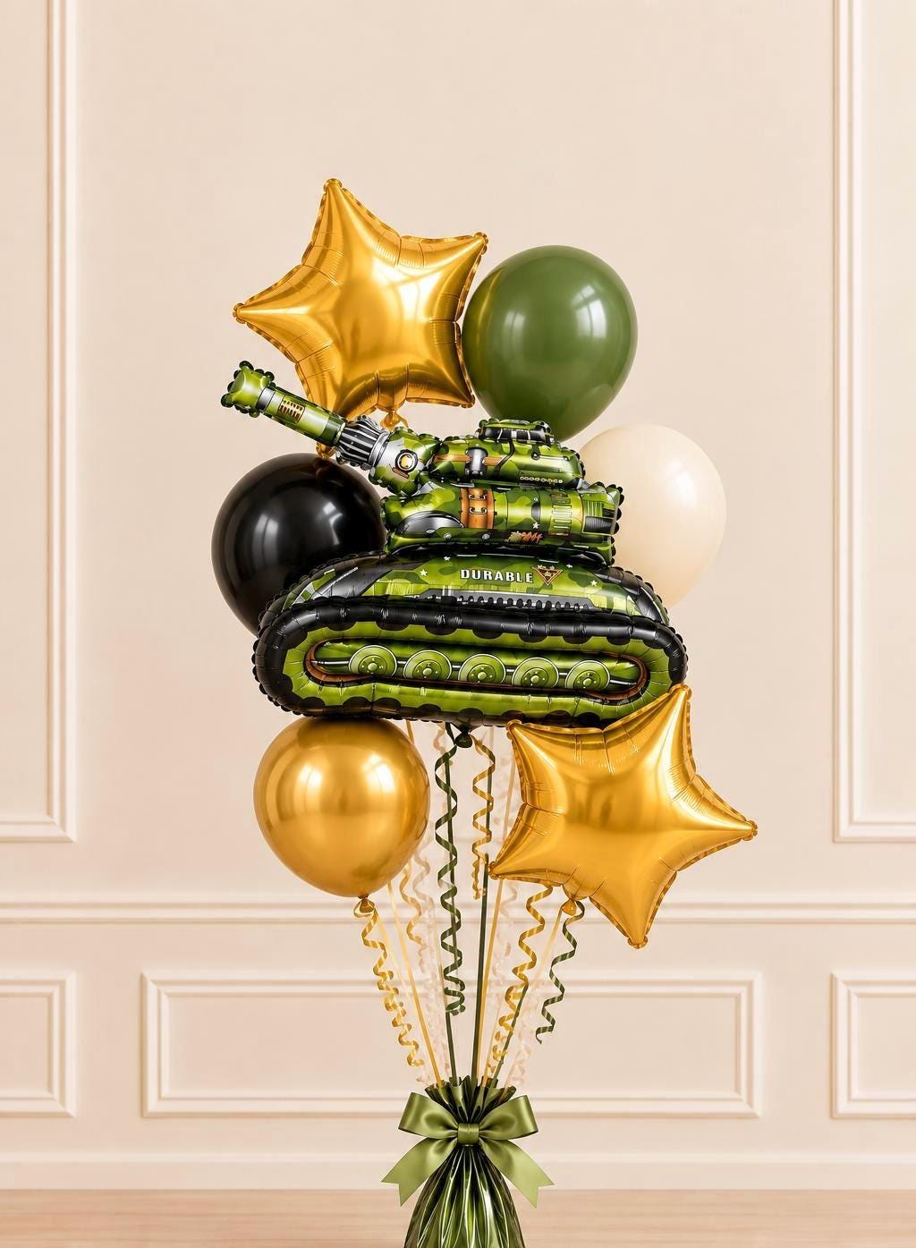 Army Tank Balloon Bouquet, Military Birthday Balloons, Camouflage Tank Balloon, Army Party Decorations, Green Black Gold Balloon Set