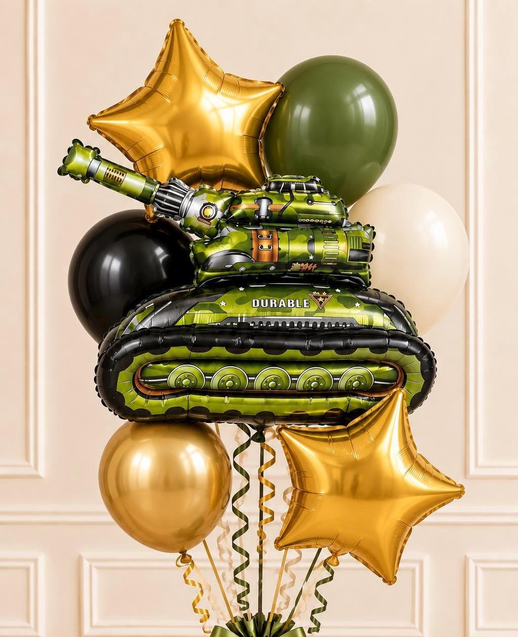 Army Tank Balloon Bouquet, Military Birthday Balloons, Camouflage Tank Balloon, Army Party Decorations, Green Black Gold Balloon Set