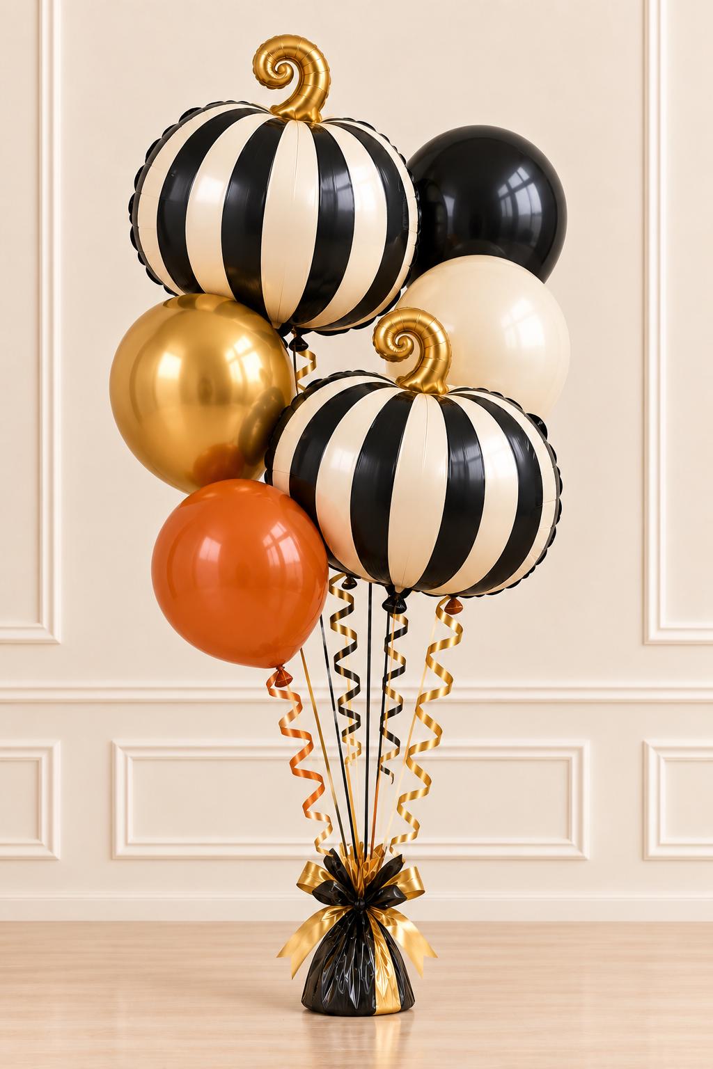 Fall Pumpkin Balloon Bouquet | Black Cream & Burnt Orange Halloween Balloons | Autumn Party Decor | Thanksgiving Balloon Bundle