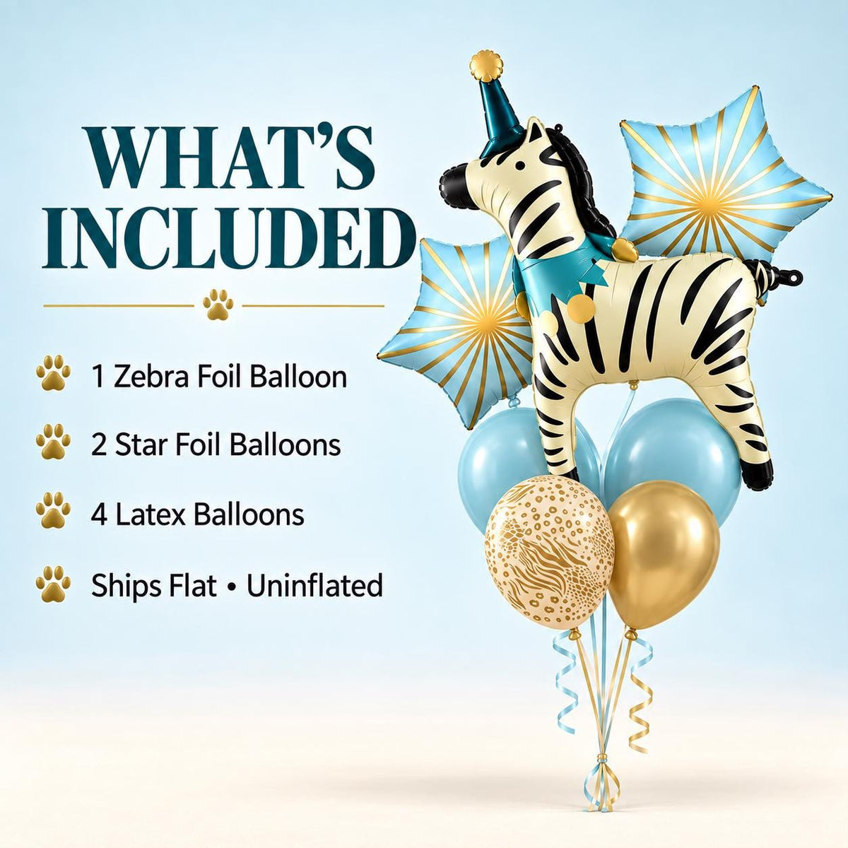 Zebra Birthday Balloon Bouquet, Blue Gold Safari Balloons, Circus Animal Party Decorations, Wild One Baby Shower Balloon Set