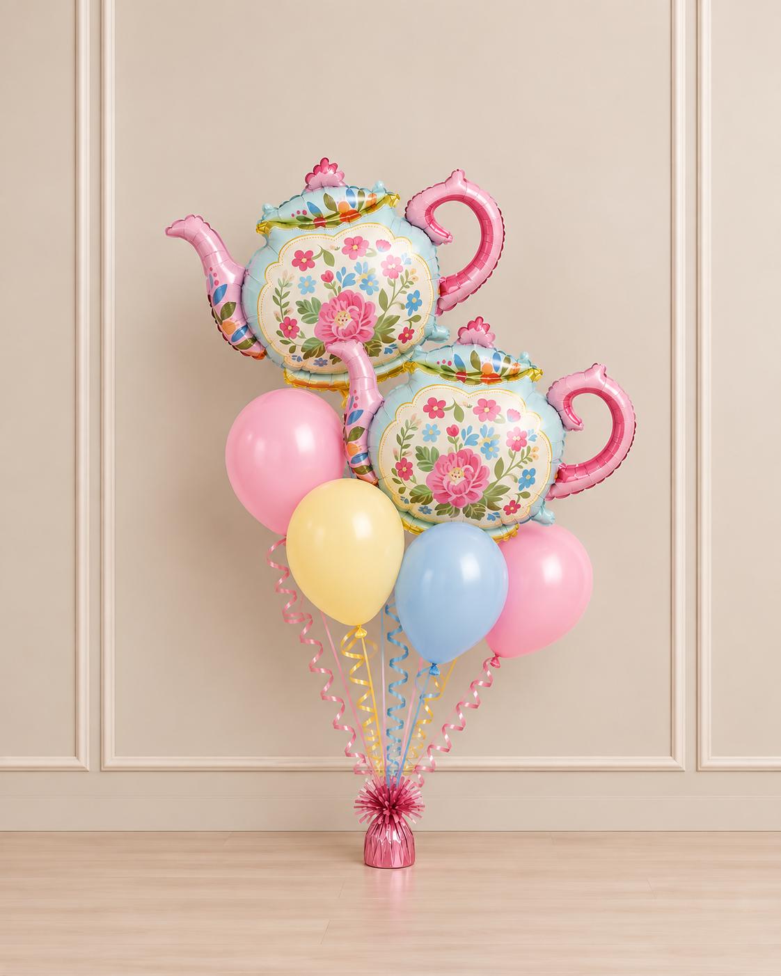 Brighton Tea Party Balloon Set Vintage Floral Teapot Balloons 2pcs Garden Party Bridal Shower Decor English Tea Theme