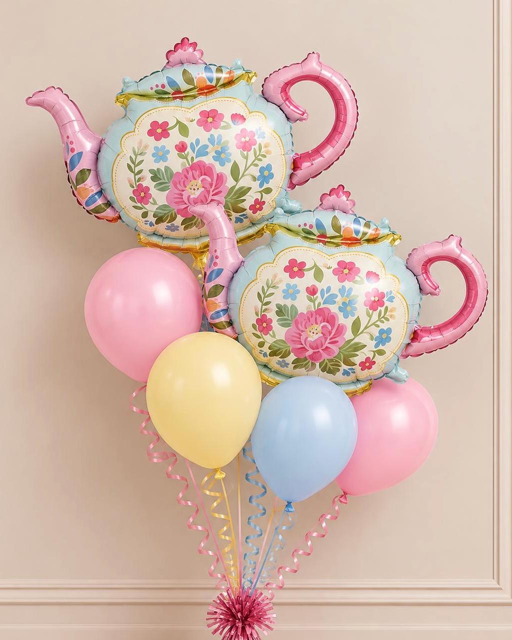 Brighton Tea Party Balloon Set Vintage Floral Teapot Balloons 2pcs Garden Party Bridal Shower Decor English Tea Theme