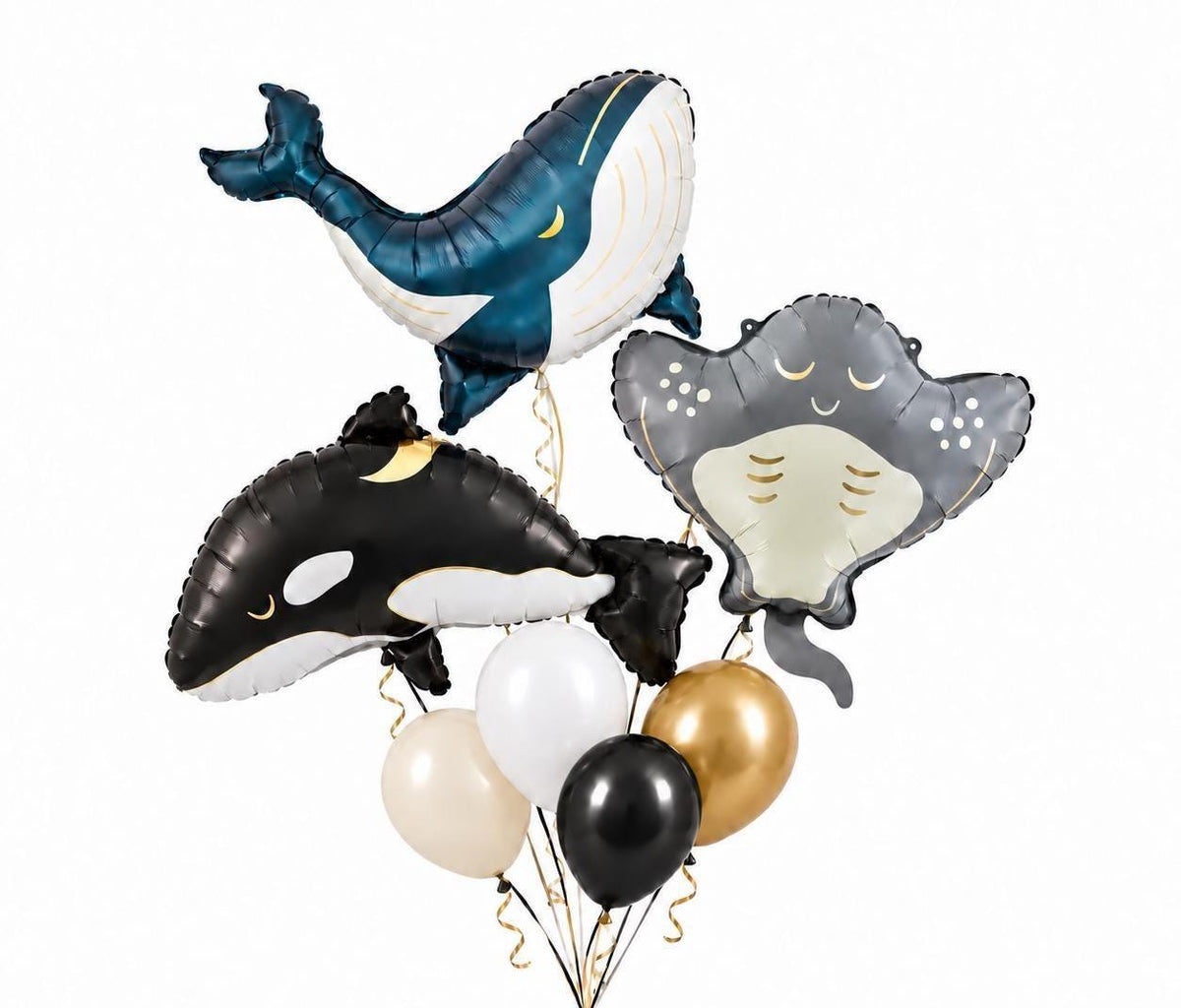 Ocean Animal Foil Balloons, Whale Orca & Stingray Balloons, Under the Sea Birthday Party Decor, Marine Life Balloon Decorations