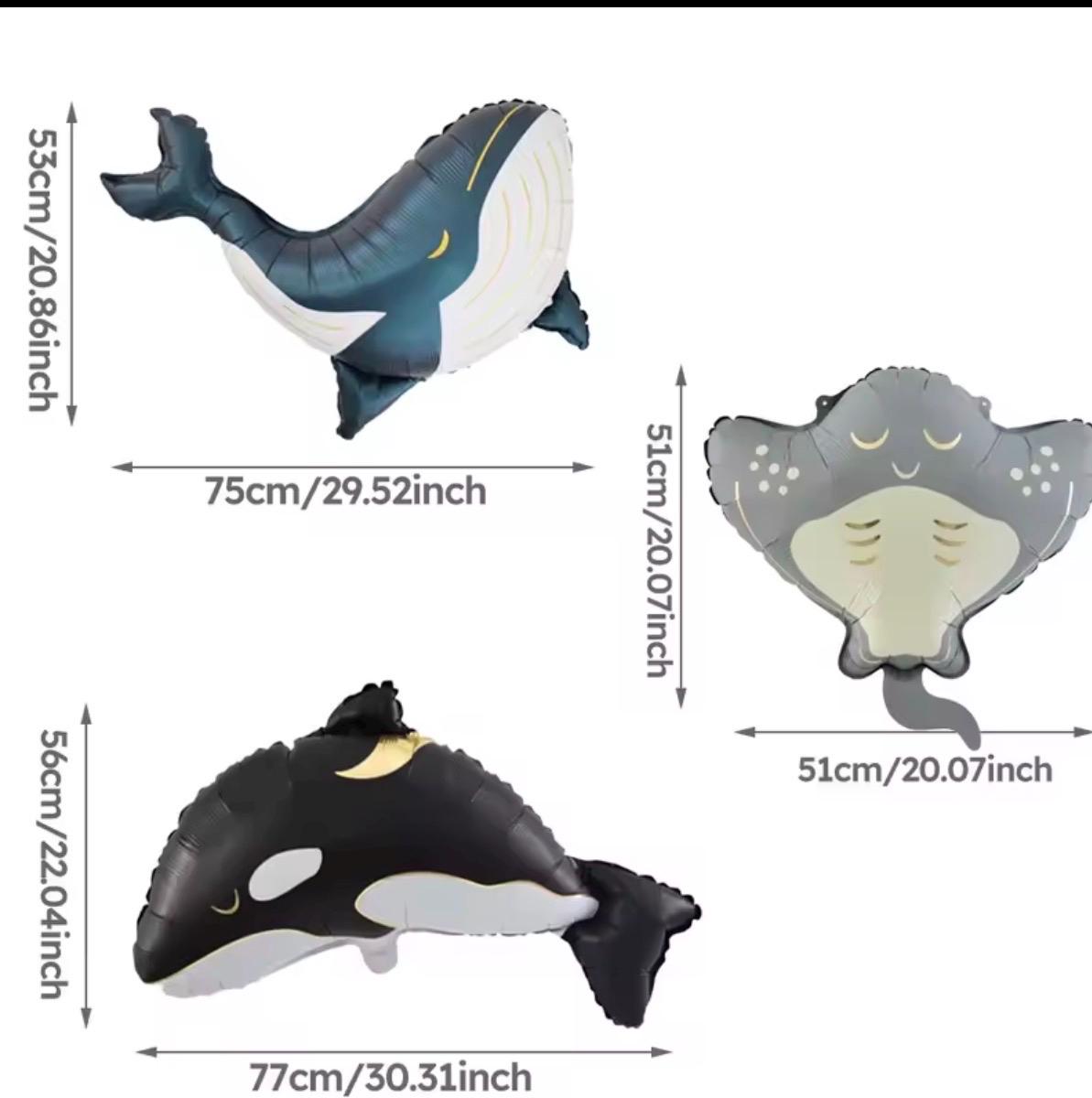 Ocean Animal Foil Balloons, Whale Orca & Stingray Balloons, Under the Sea Birthday Party Decor, Marine Life Balloon Decorations