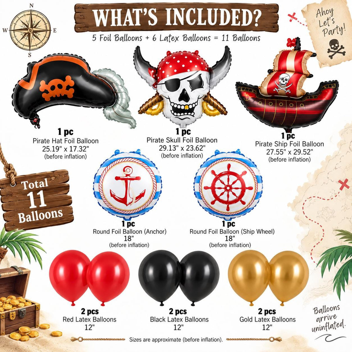 Pirate Balloon Bouquet Bundle, Pirate Birthday Balloons, Pirate Ship Balloon, Skull Pirate Party Decorations, Boys Birthday Party Decor