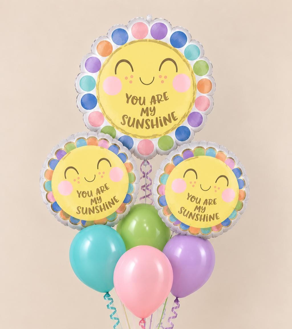 You Are My Sunshine Balloon Bouquet, Sunshine Birthday Balloons, Pastel Rainbow Party, Baby Shower Balloon Bundle, Happy Sunshine Decor