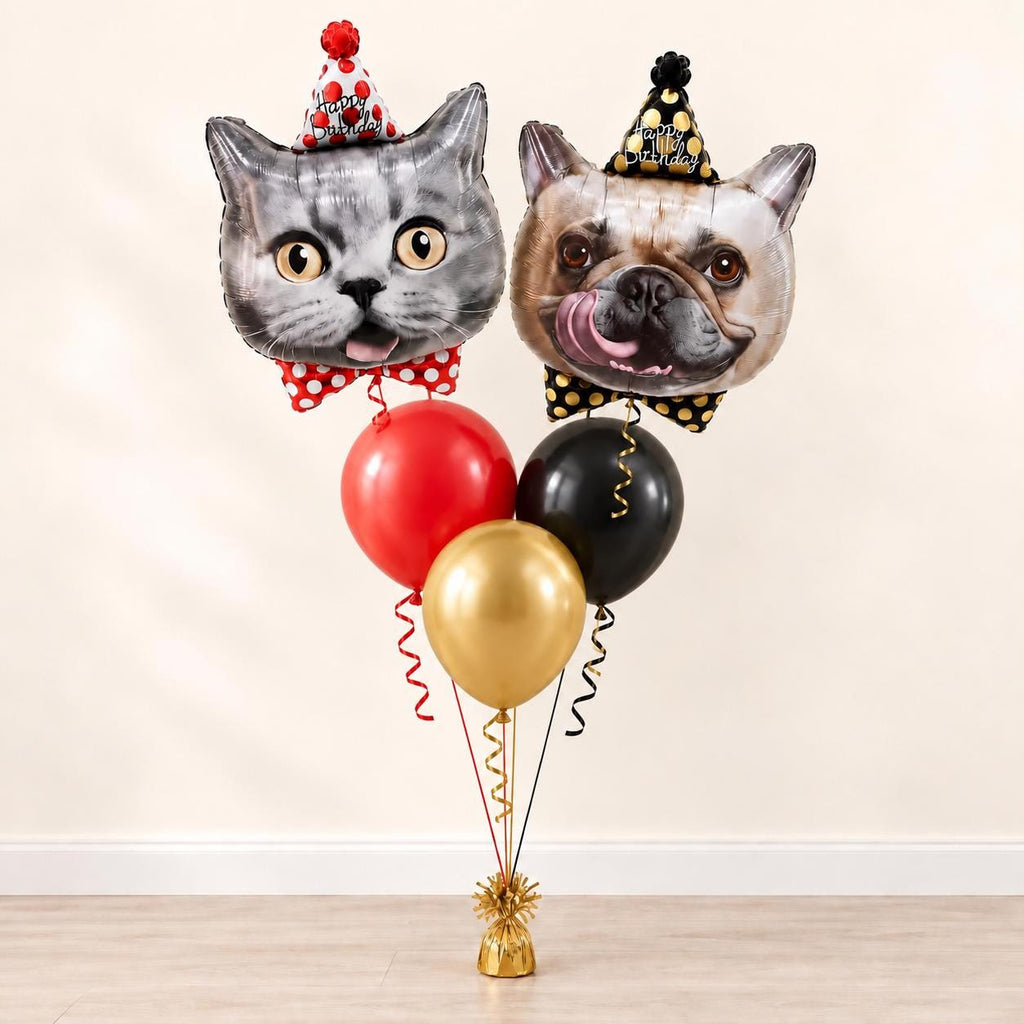 Cat and Dog Birthday Balloon Bouquet, Pet Lover Party Decorations, Puppy and Kitten Balloons, Animal Birthday Decor, 6 Piece Set