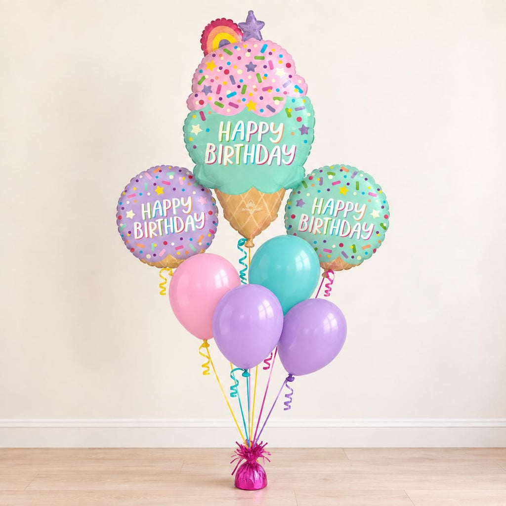 Ice Cream Birthday Balloon Bouquet, Pastel Popsicle Party Balloons, Sweet One Birthday Decor, Ice Cream Party Decorations, 7 Piece Set