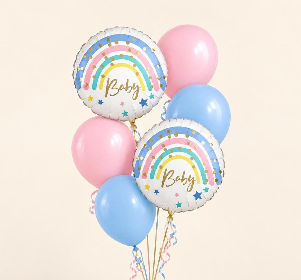 Baby Shower Balloon Bundle, Pastel Rainbow Baby Balloons, Pink and Blue Gender Reveal Balloons, Neutral Baby Shower Decorations