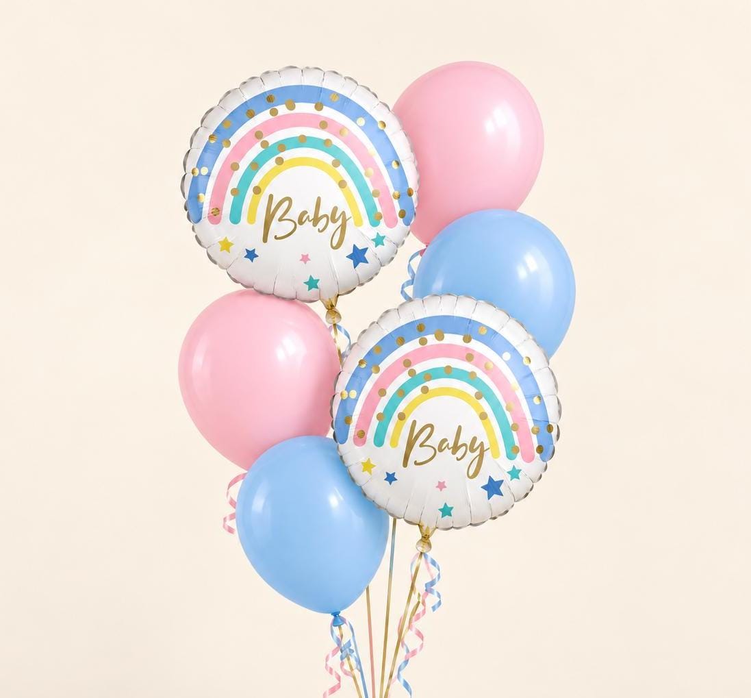 Baby Shower Balloon Bundle, Pastel Rainbow Baby Balloons, Pink and Blue Gender Reveal Balloons, Neutral Baby Shower Decorations