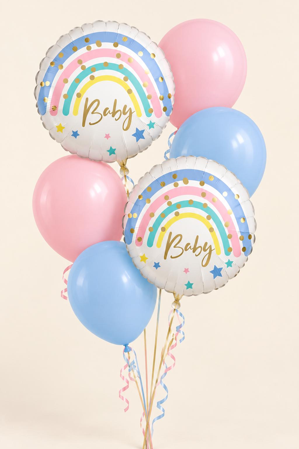 Baby Shower Balloon Bundle, Pastel Rainbow Baby Balloons, Pink and Blue Gender Reveal Balloons, Neutral Baby Shower Decorations