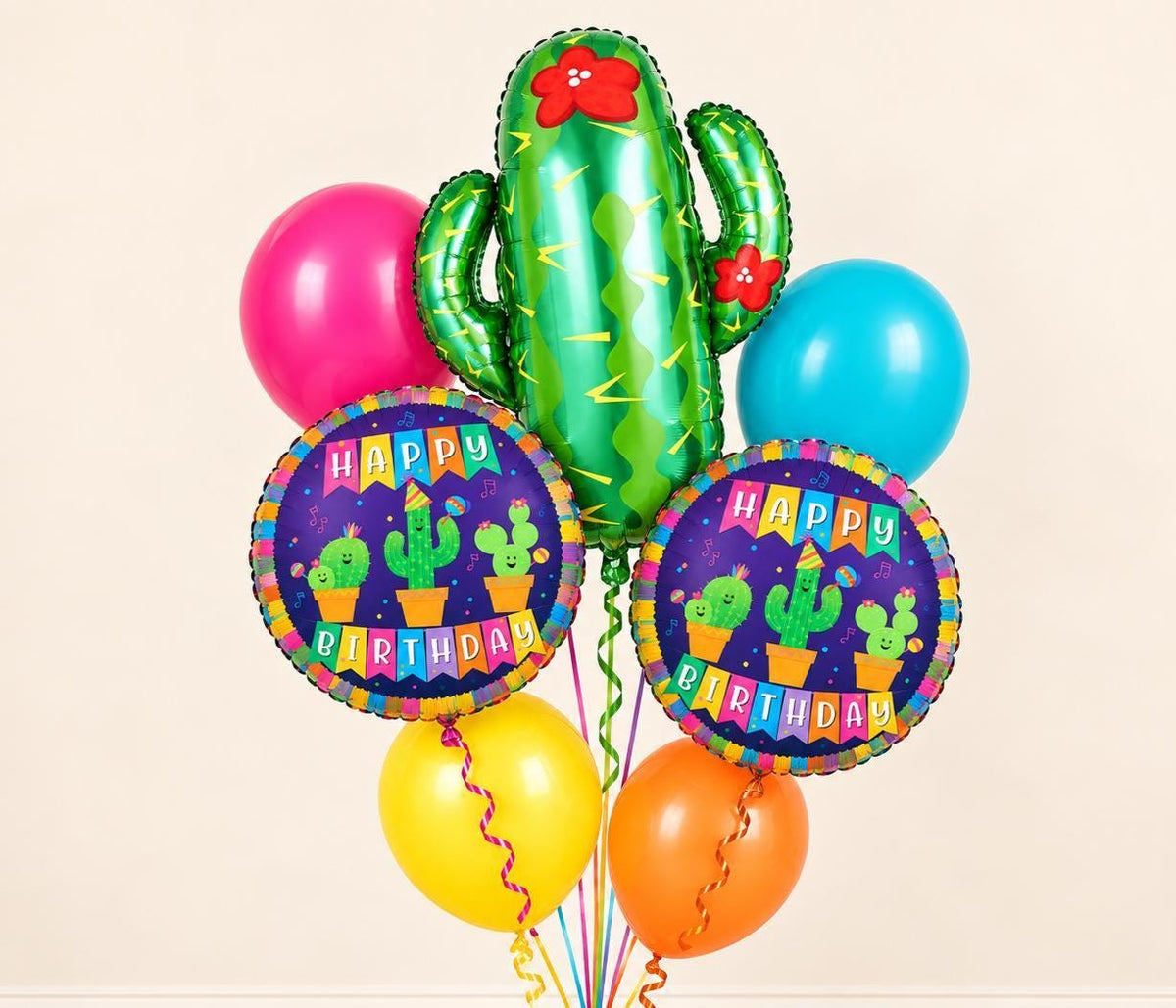 Fiesta Cactus Balloon Bundle, Mexican Birthday Party Decorations, Colorful Happy Birthday Balloons, Cinco de Mayo Party Decor