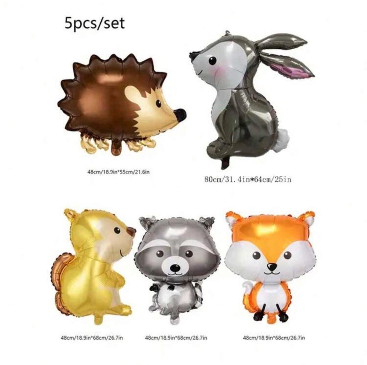 Woodland Animal Balloon Bundle, Forest Birthday Party Decorations, Fox Rabbit Raccoon Balloons, Woodland Baby Shower, 7 Pieces