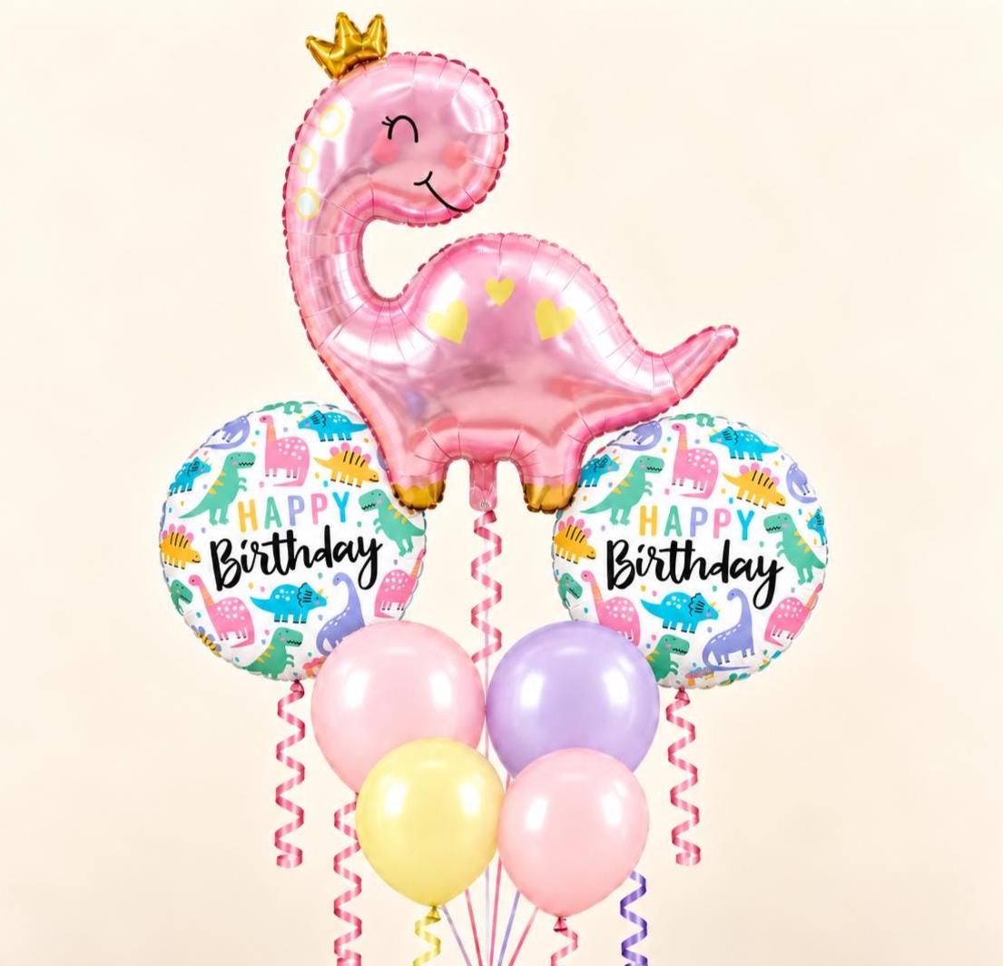 Pink Dinosaur Balloon Bouquet, Dinosaur Birthday Balloons, Girl Dino Party Decor, Happy Birthday Balloon Set, Pink Dino Birthday Decorations