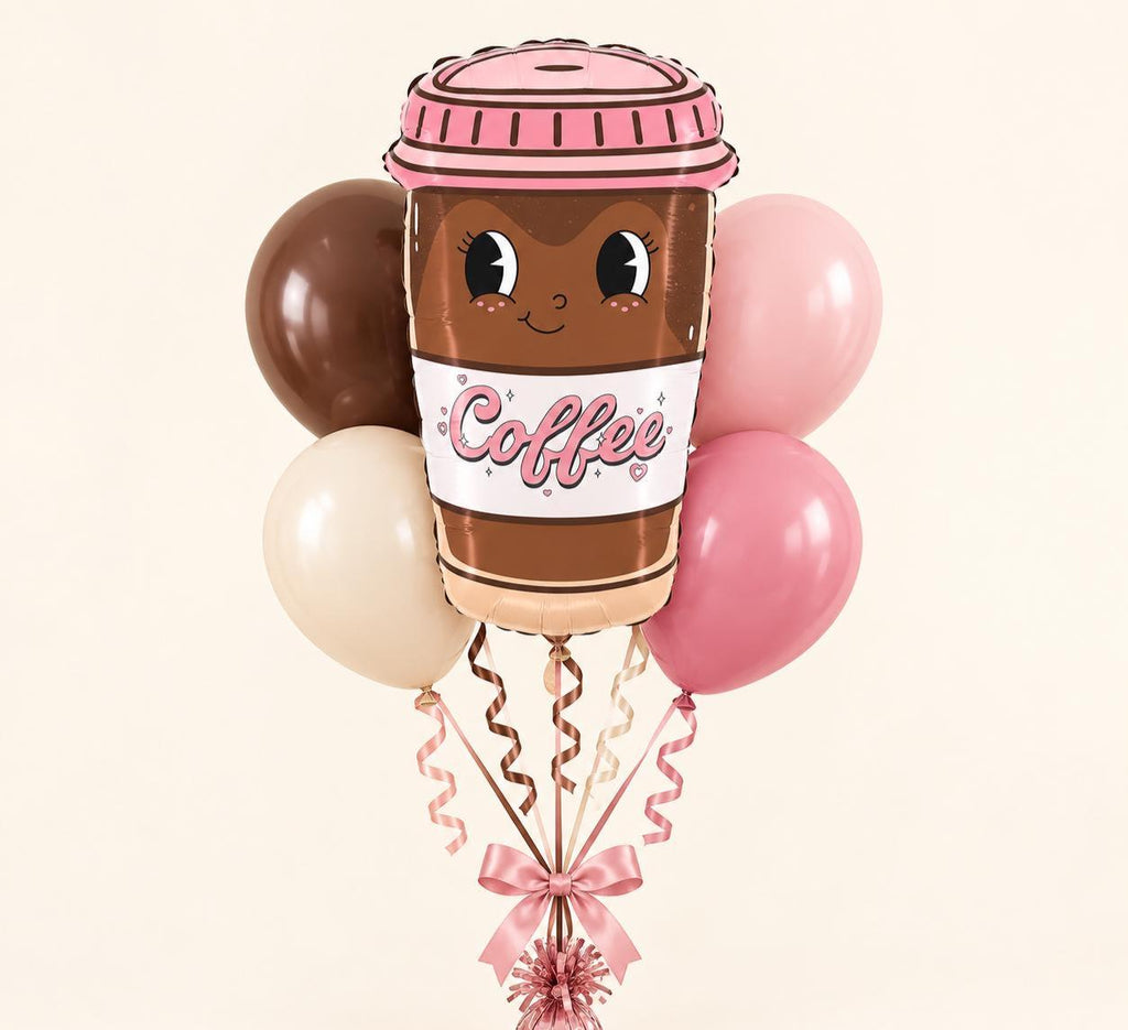Coffee Cup Balloon Bouquet, Pink Coffee Birthday Balloons, Coffee Lover Party Decor, Girly Coffee Theme Balloon Set, Cafe Party Decorations