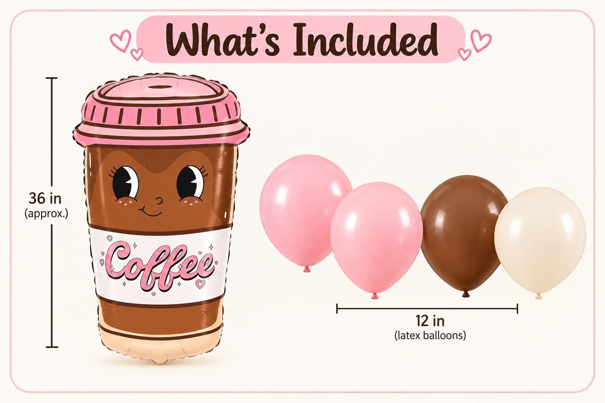 Coffee Cup Balloon Bouquet, Pink Coffee Birthday Balloons, Coffee Lover Party Decor, Girly Coffee Theme Balloon Set, Cafe Party Decorations