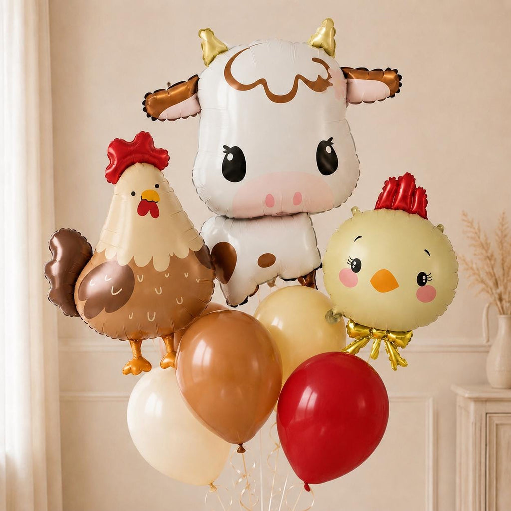 Farm Cow & Hen Balloon Bouquet – 7 Balloons