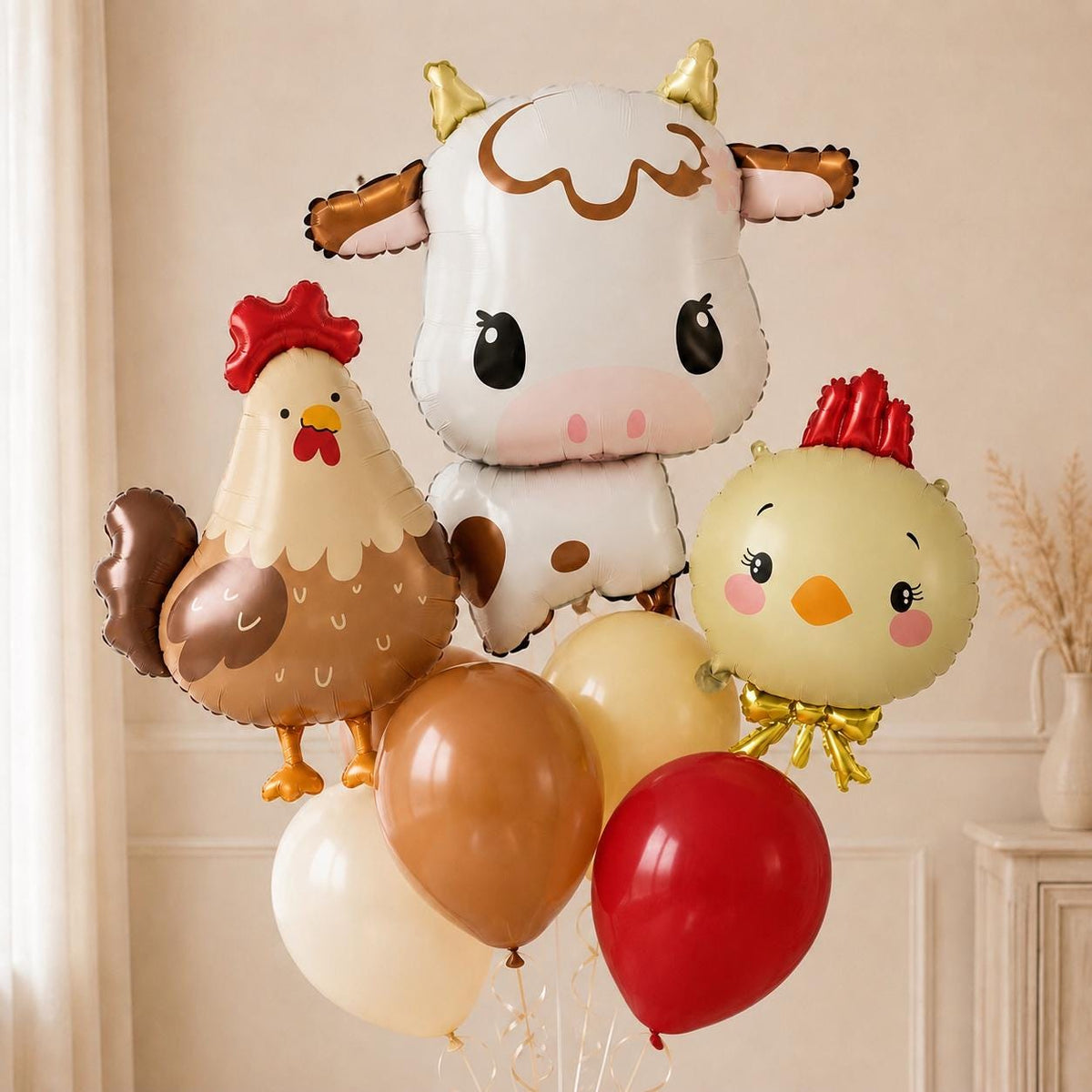 Farm Cow & Hen Balloon Bouquet – 7 Balloons